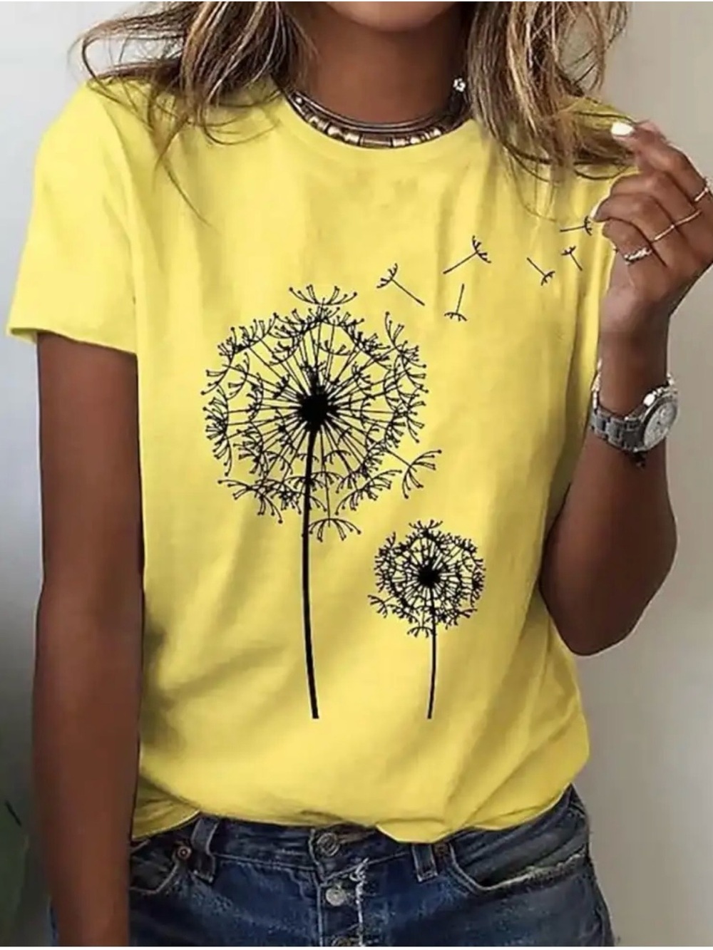 Yellow Dandelion Graphic Tee - Women's Casual Top